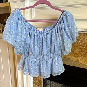 NWOT Altar’d State Blue White Peplum Top Size Small